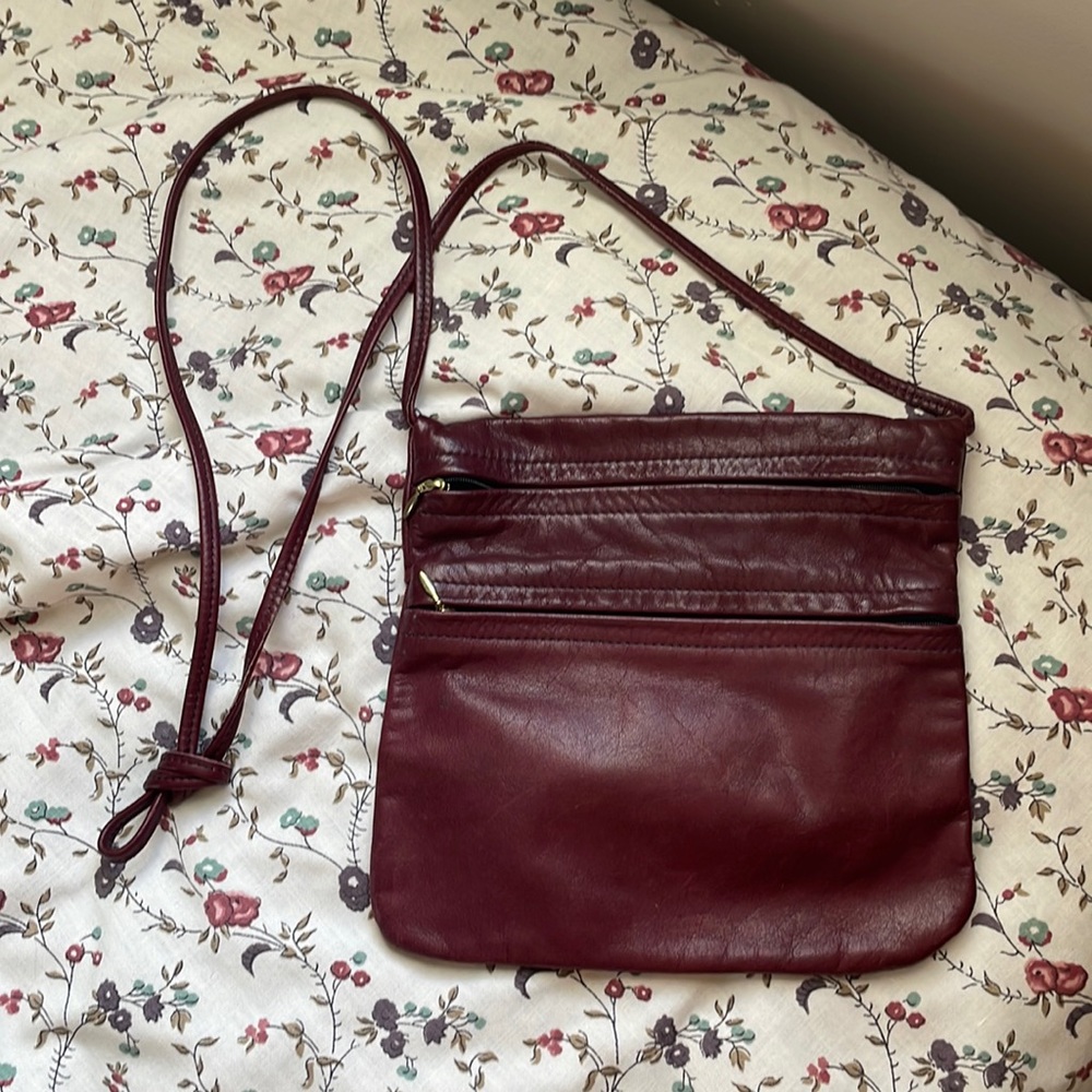 Vintage Maroon Leather Cross Body Purse - Picture 1 of 5